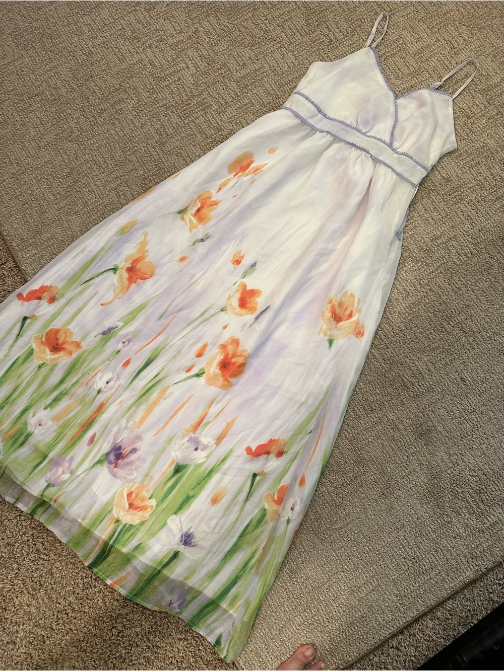Romy White Spaghetti-Strap Dress with Orange & Green garden party Floral Print